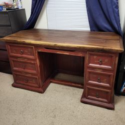 Rustic Brown Wooden Desk W/ Multiple Drawers 