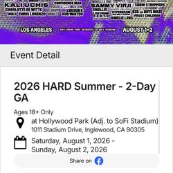 Hard Summer 2026 2-Day GA Wristband
