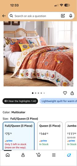 Multicolor Floral Quilt Set Full/Queen 3 Piece