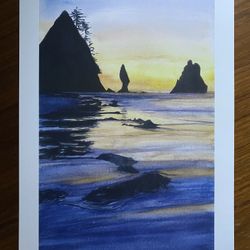 Shi Shi Beach Watercolor Print. West Seattle Artist. 