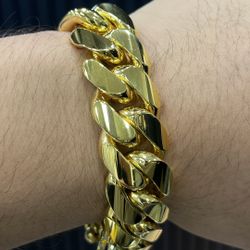 20MM 8.5” Miami Cuban Link Bracelet 14k Gold Over .950 Silver 