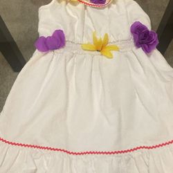 Vestido De Niña Blanco Con Flores De Colores Talla 4 