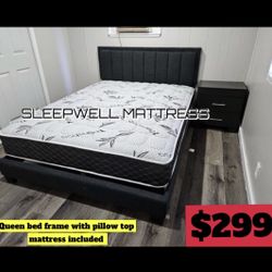 Queen Size Pillow Top Mattress With Box Spring Included 