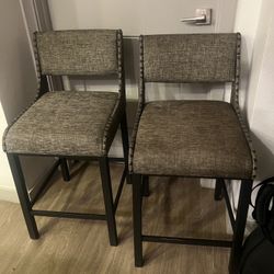 Upholstered Counter Bar Stools with Nailhead Trim (Set of 2)