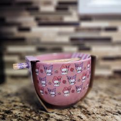My Melody & Kuromi Ceramic Bowl With Chopsticks
