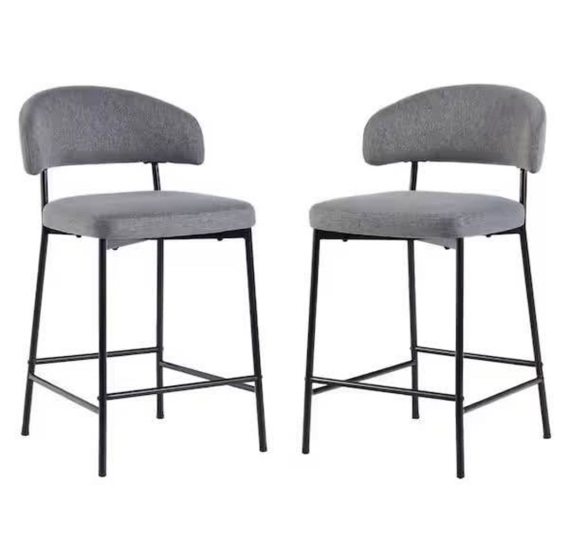 New Set of 2 Modern 24 in Charcoal Chenille Seat Counter Stools