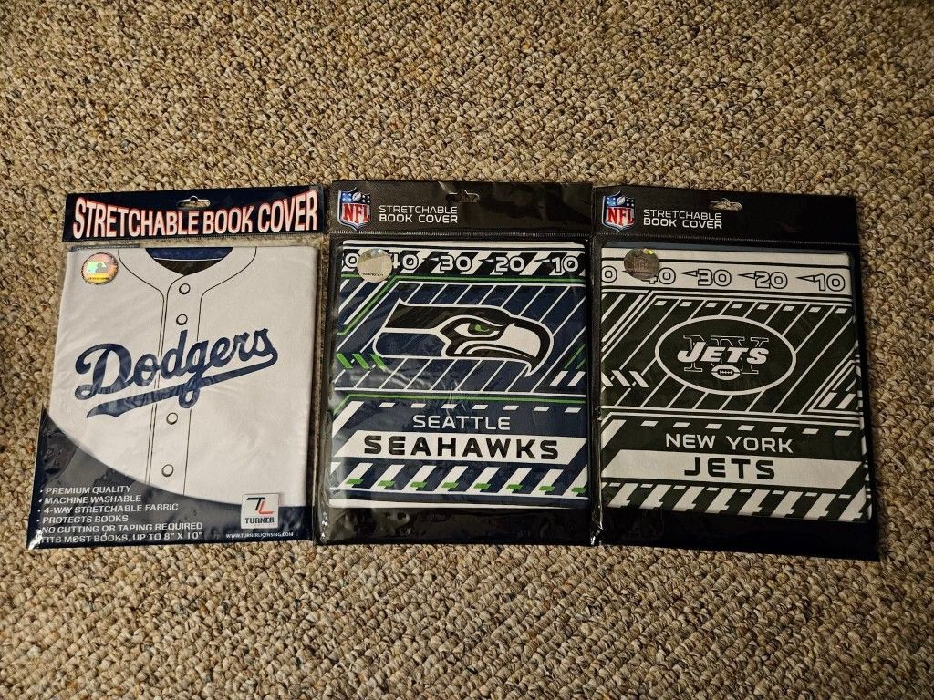 Stretchable Book Covers Dodgers, Seakhawks, Jets