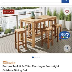 Teak Bar Height table, 6 Chairs