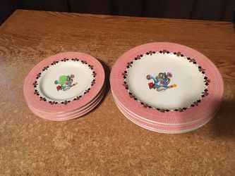 Set of 8 1994 garden time at home with Mary engelbreit Sakura stoneware 8-in and 6.25 in