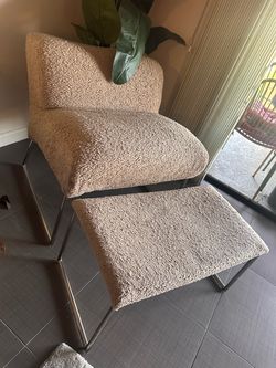 Boucle Accent Chair with Ottoman