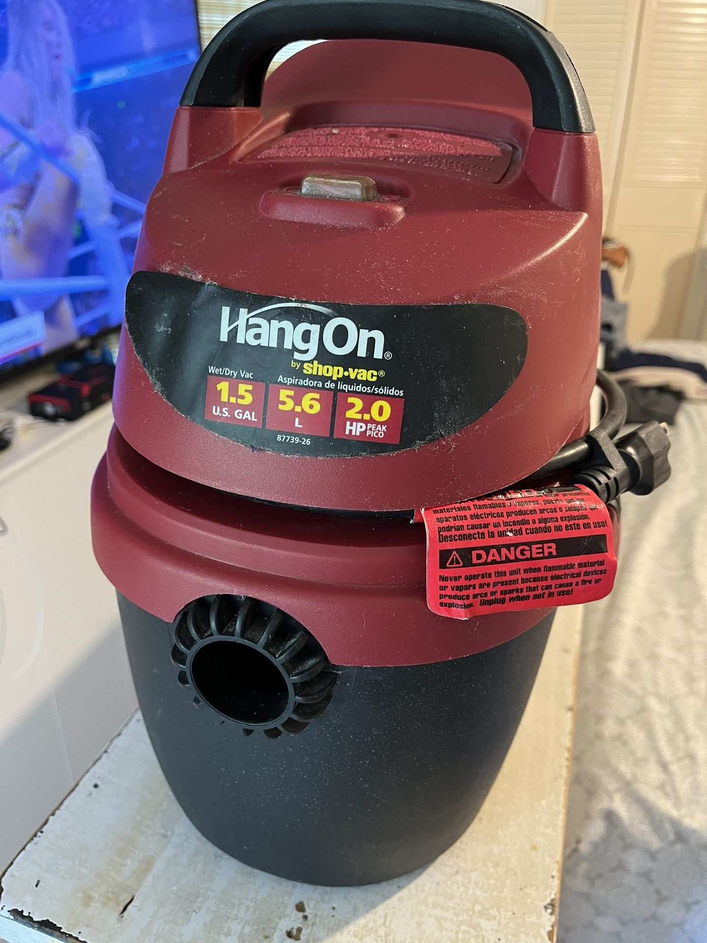 Hang On By Shop Vac 1.5gal 5.6 Liter 2.0 Hp