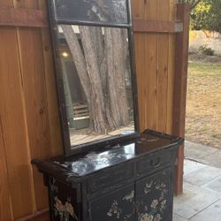 Furniture: Antique Chinese Hand Painted Lacquered Altar Cabinet