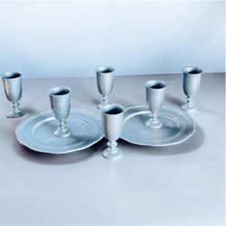 Vintage Wilton Armetale "Plough Tavern" RWP Pewter-Look Set: 6 Goblets & 2 Charger Plates