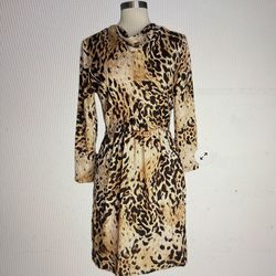 Bill Blass Vintage 70s Silk Leopard Animal Print Dress Cocktali