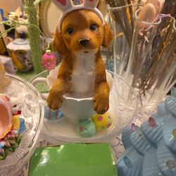 humane society golden retriever in a tea cup..easter bunny ears