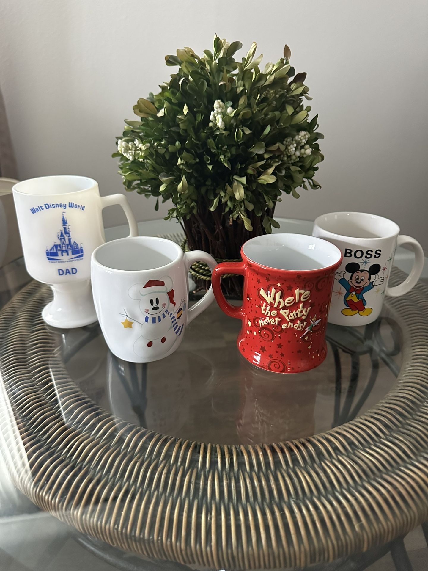 Vintage Disney Coffee/Tea/Coco Mugs Party with Tinker Bell, Dad, Boss & Winter Set of 4