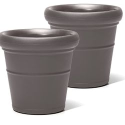 Step2 Claremont Tall Large Round Planter Dark Cedar (2pk)