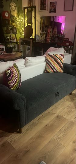 63” 24”22” beautiful bluish, gray soft bench with storage underneath
