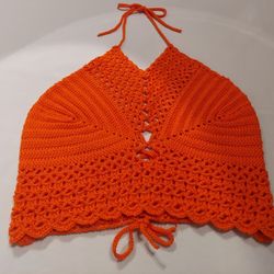 CROCHET CROP HALTER TANK TOP  ( ADJUSTABLE BACK TIE ) 