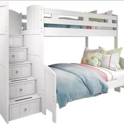 Kids Cottage Colors White Twin/Full Bunk Bed with Trundle & Storage - Rooms To Go