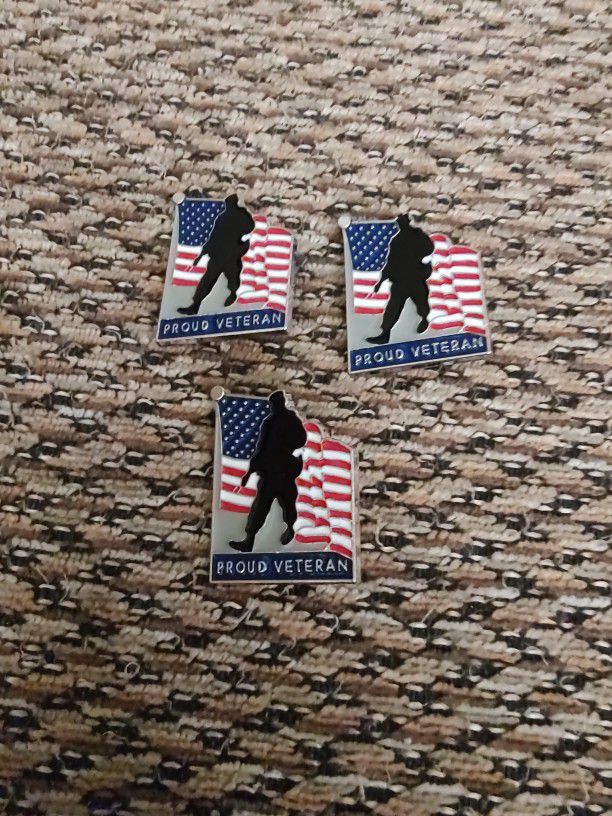PROUD VETERAN PIN.  $5 EACH. ALL 3 FOR $12.  NEW. PICKUP ONLY.