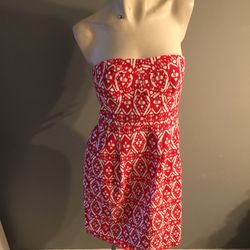 J CREW  100% Cotton Red & White Strapless Dress Size 10