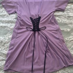 Lavender Tshirt Dress With Corset Ties 0x