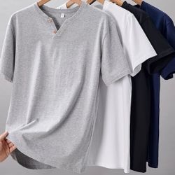Summer new style cotton V-neck short-sleeved T-shirt for men, half-sleeve simple button-down casual shirt, undergarment, base layer shirt, sweatshirt