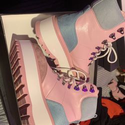 Pink/ Blue Platform Boots Size US 8 UK 6