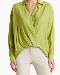 RACHEL Rachel Roy Lime Green Wrap-Front Blouse size M  Lightweight lime green blouse with a soft drape. Features a subtle collar and faux-wrap front. 