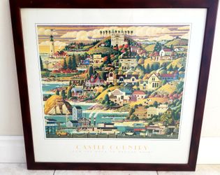 California Coastal Artwork, Cherry Wood Frame