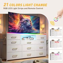 [Discounted Price, Hot Sale!]Dresser for Bedroom with 11 Drawers for 60" TV Stand for Bedroom with LED Lights & Charging Station