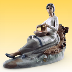 Casades Hand Painted Porcelain Figurine Seated Girl With Fish Bowl