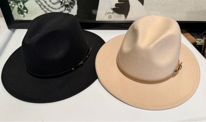 2 Wide Brim Fedora Hats – Black & Beige