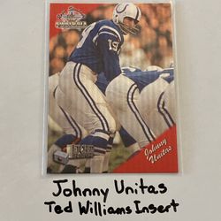 Johnny Unitas Baltimore Colts Hall of Fame QB Ted Williams Short Print Insert Card. 