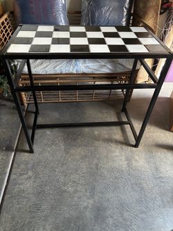 Entry/ Console Table With Black & White Tile Top, Sturdy, Very Good Condition With Life Forever
