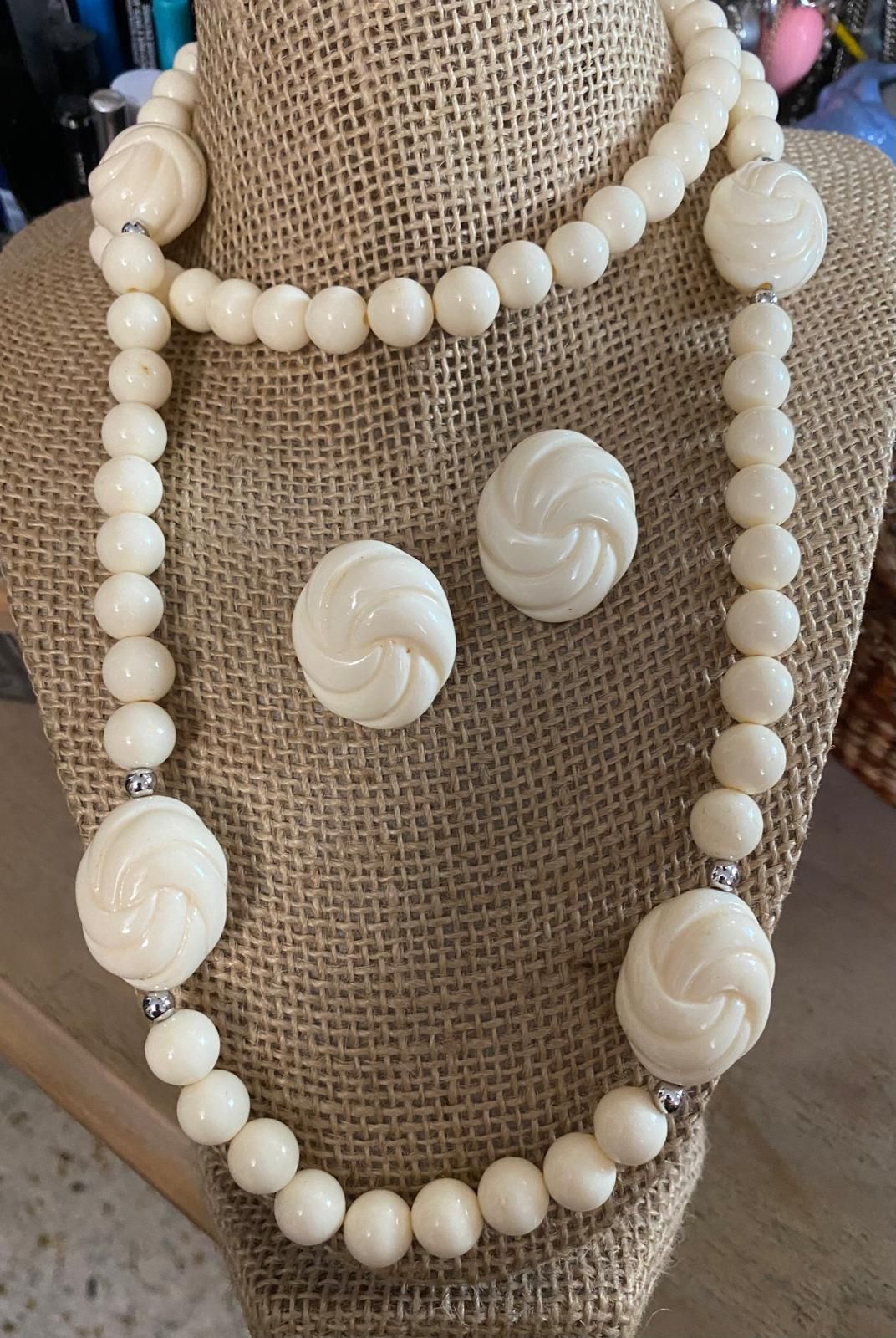 Juego Collar Aretes Nácar Joyería Antigua