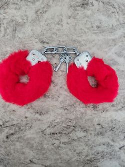 Fuzzy Covered Red Novelty Toy Handcuffs