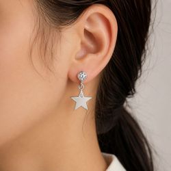 Beautiful 925 sterling silver star drop earrings with sparkling crystal