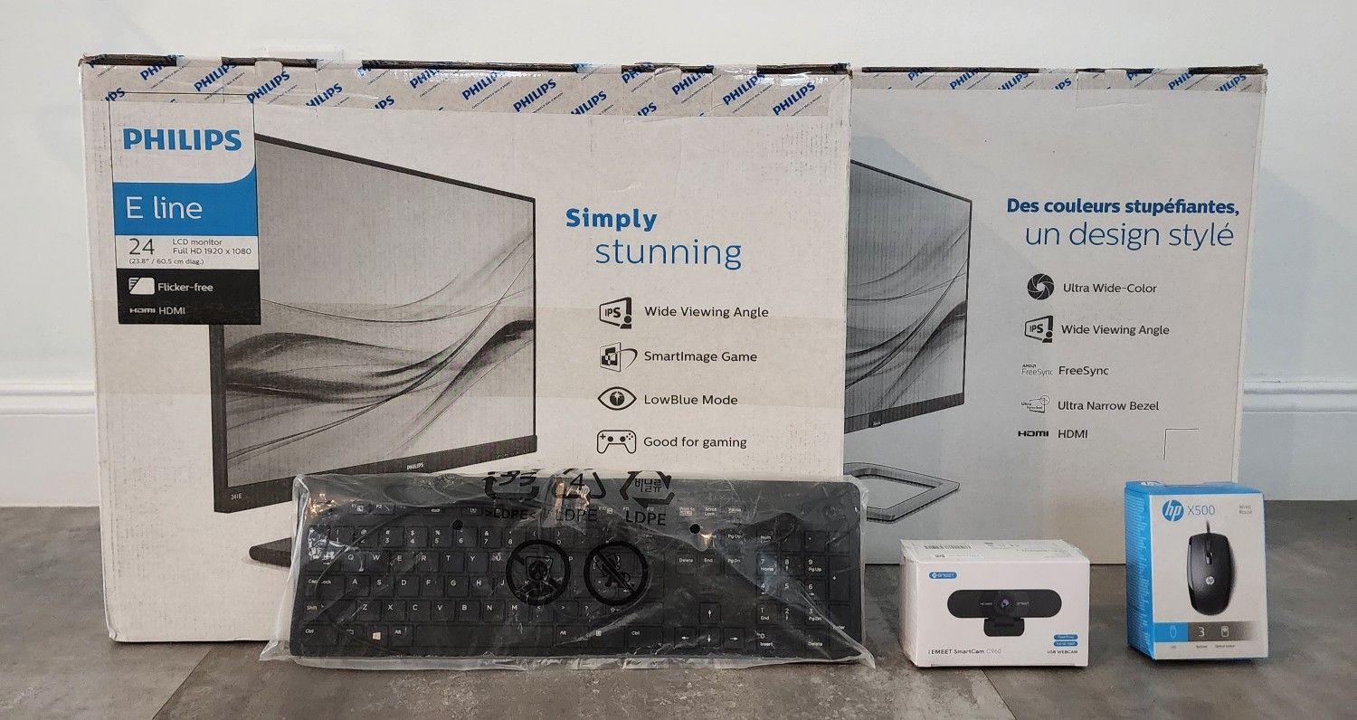 Dual Monitors 24-inch Webcam Mouse Keyboard Bundle Philips HP