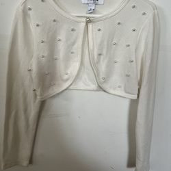 White And Pearl Cardigan For Girls 