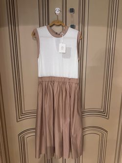 $1,010  Peserico Sleeveless Knit Dress Desert Beige/White Size 12 IT48 S82074F12 Pockets