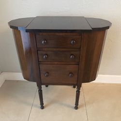 Antique Wood Sewing Table Accent Cabinet