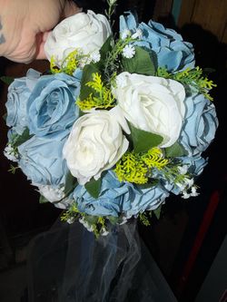 Artificial Blue and White Rose Bridal Bouquet