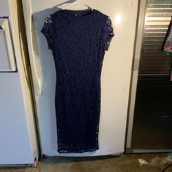 Form Fitting Navy Blue Lace Dress