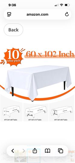10 pk white tablecloths for 6 ft tables