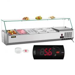 596**Refrigerated Condiment Prep Station, 55-Inch, 13.8Qt Sandwich Prep Table with 3 1/3 Pans & 4 1/6 Pans, 150W Salad Bar with 304 Stainless Body Te