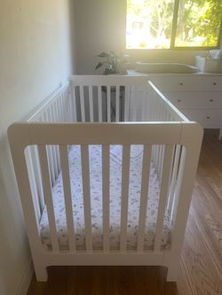 White baby crib from crate and barrel and organic mattress