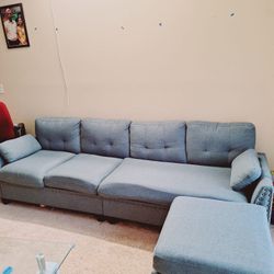 Sofa With Ottoman And Glass Center Table