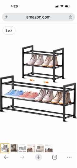 2-Tier Expandable Metal Shoe Rack for Closet, Stackable Shoe Organizer Adjustable Metal Shoe Storage Small Shoe Shelf for Entryway Entrance, 24 " x45"